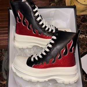 Cape Robbin Black and Red Flame Lace Up Boots